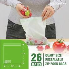 Certified Compostable QUART Resealable Zip Bag Extra Strength Food Bags PlantBased FreezerSafe 26 Pack - 26 - View 2