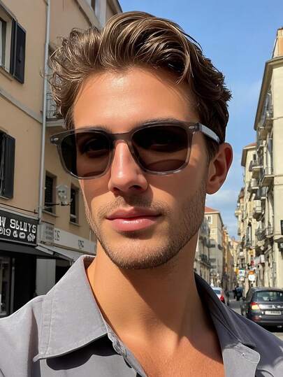 1pc Men Plastic Translucent Square Full Frame Vintage Retro Classic Never Outdated Casual Shades Basics Men Fashion Glasses For Outdoor,Travel,Vacation,Holiday,Golf,Driving,Going Out Outfit Accessories