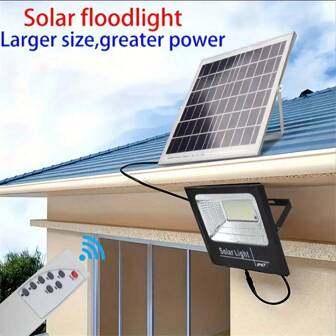 1pc High Brightness Outdoor Solar Powered Floodlight, 0 Electricity Cost, 30W/100W/200W/300W/500W/700W/1000W LED Bulb, Bright White Light, For Barn, Garden, Garage, Pathway, Yard, Patio, Lawn, Balcony Solar Security Floodlight, With Cable And Remote Control