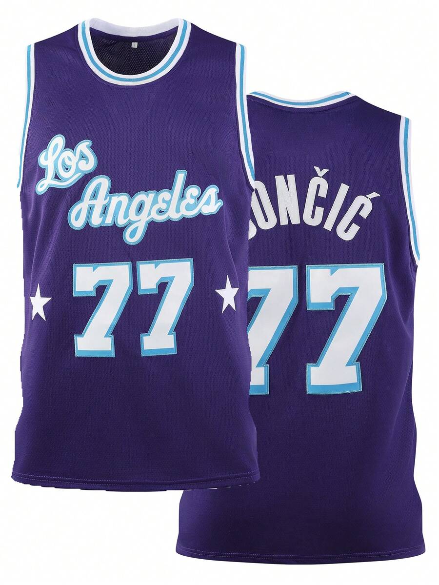 Atonmore 男士篮球服 77 紫色，刺绣缝制篮球背心，无袖运动背心 春季款 - 紫色 - 查看 1