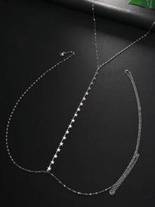 1pc Silver-Color Star Shaped Necklace-Style Chest Chain, Fashionable Metal Waist Belt Body Jewelry For Women, Suitable For Party, Sexy