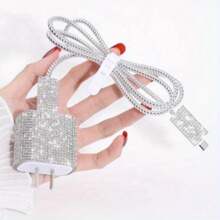 5pcs/Set Phone Data Cable Protection Kit, Shiny Rhinestone-Decor Cable Winder & Organizer To Prevent Breaking, Charging Adaptor Protector, Great Gift For Friends Cable Protector, Charger Accessories, Phone Accessories