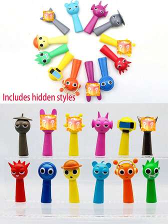 1/12pcs New Rhythm Box (Including Hidden Styles) Sprunki Action Figure Pen Topper Collectibles Gaming Peripherals, Decorative Ornaments, Gifts, Also Can Be Used As Pen Toppers