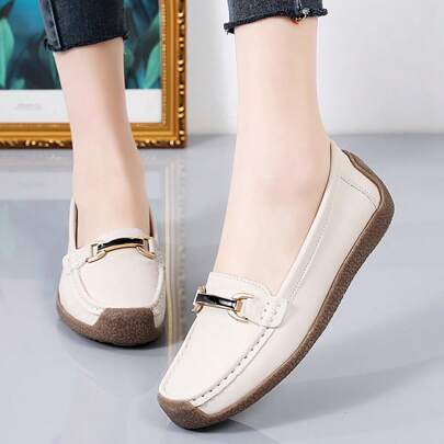 Women Flats Shoes, Loafers Shoes For Women, Elegant & Casual Style, Metal Buckle Decoration, Comfortable Flat Shoes Fall.
