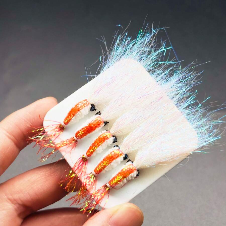 5/10个/盒 红冰翼虾蝇饵 咸水淡水蝇 鲈鱼鳟鱼鲑鱼人工诱饵 鱼钩 8#