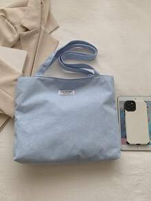 纯色灯芯绒单肩托特包，素色标签简约休闲收纳包，适合购物、钱包、年轻女性、大学生、新婚夫妇、白领人士。非常适合办公室、大学、工作、商务、通勤、户外活动、旅行和野餐。