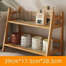 1pc Modern Bamboo Woven Storage Rack, Double Layer Desktop Organizer For Dormitory, Bedroom, Office, Kitchen, Perfect For Rome Decor, Home Decor And Garden Decorations