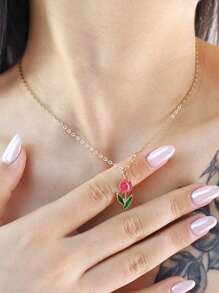 Elegant Luxury Clavicle Chain, Fashionable Fresh Tulip Romantic Floral Necklace For Women, Charming Accessories Gift, Versatile