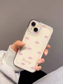 1 Stück Kundenspezifische Ins-Stil Rosa Schleife Muster Full Body Anti-Rutsch Transparent TPU Handyhülle passend für 16 Pro Max/15/14 Plus/13 Pro/12 Pro Max/11/Xs Max/8/7