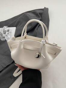 韩国INS手提包，新款时尚简约小众托特包，大容量休闲百搭单肩斜挎包 - 白色 - 查看 3