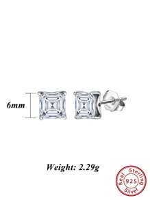 1pair Graceful 925 Sterling Silver Stud Earrings With Dazzling Square-Cut Zirconia, Accessory For Ear Elegant And Refined Jewelry For Every Fashion-Forward Woman, The Perfect Gift For Birthdays Or Anniversaries