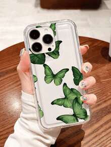 Funda para teléfono (1 unidad) Verde, transparente, con estampado floral. Compatible con 16, 15, 14, 13, 12, 11, X/XS - transparente - Ver 4