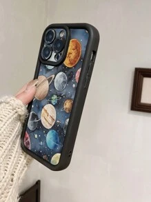1pc Planet Pattern Protective Camera Thick Shockproof Black Phone Case Suitable For IPhone 11 Pro Max/12 Pro Max/13 Pro Max/14 Pro Max/15 Pro Max/16 Plus/16 Pro Max,16E, Galaxy A55/Galaxy A15/Galaxy S24 Ultra/S25 Ultra/Redmi, OPPO/Realme, VIVO, Infinix, Honor, MOTO, One Plus