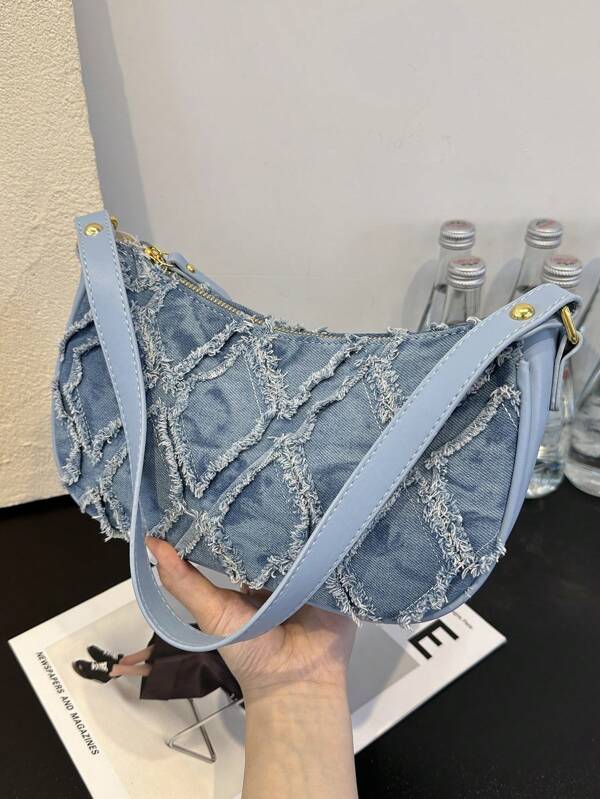 Nova Bolsa de Ombro com Franjas Felpudas, Cores Rosa e Azul Disponíveis para Mulheres