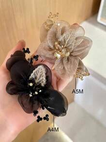 [ One Size Fits All -1PC, Random Color ]Women's Mesh Lace Flower Crystal Headband, Suitable For Daily Hair Styling, Low High Bun Hairstyle, Suitable For Party And Birthday Hair Styling, Bun Hairstyle, Flower Rubber Band Headband