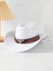 1pc Women's Leather Decorated Knitted Hat, Retro Wide Brim Western Cowboy Hat, Jazz Cap, Fashionable All-Match, Suitable For Spring, Summer, Autumn And Winter - Top Hat - View 15