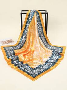 1 buc. Eșarfă din satin pentru femei, mărimea mare, 90 cm, cu imprimeu paisley galben și alb, mătăsoasă și moale, poate fi folosită ca bandă de păr sau batistă, potrivită pentru asortarea rochiilor - Galben - Vizualizare 5