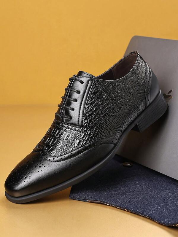 Mioeert Men Dress Shoes Fashion Crocodile Printed Handmade Dress Shoes Slip On Loafer Shoes For Men