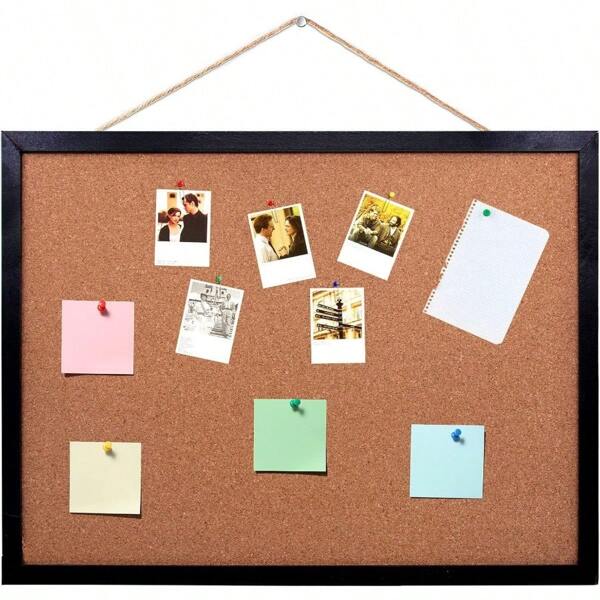 Black Cork Board Bulletin Board, 14.6"X 11" Cork Board, Oak Wood Finish Frame, Wall Mounted Cork Board For Office Home And School(Pins, Eye Bolts, Gaskets, Screws)