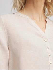 Camisa de lino unicolor unisex y holgada para mujer, otoño