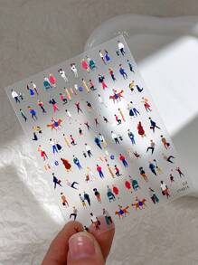 1 pieza Pegatinas de uñas con personajes de dibujos animados lindos y personalizados en varias acciones, calcomanías de uñas autoadhesivas coloridas y lindas para decoración de uñas, apropiadas para uso personal DIY y en salón de manicura