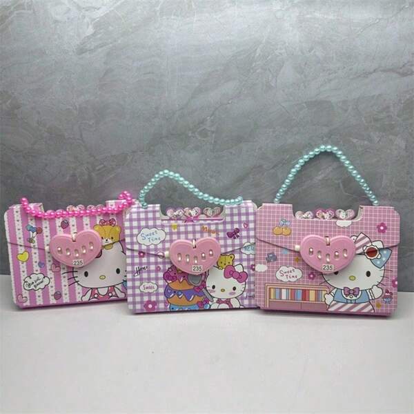 Sanrio 1pc.Sanrio KT Cute Cat Heart-Shaped Combination Lock Coil Book, Pink Kitty Three-Dimensional Spacer Portable Note Book, Random Style