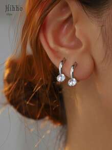 Hihho 1 Pair Luxury Elegant Single Diamond-Shaped Cubic Zirconia Pendant Earrings, Suitable For Valentine's Day And Daily Wear