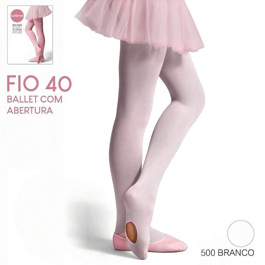 Meia Calça Infantil Ballet com Abertura Selene Fio 40 9585 - Branco - Visão 1