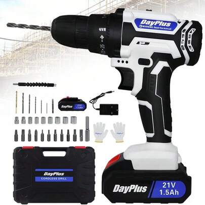 Vandise 21V Cordless Drill & Screwdriver Kit - 45Nm Torque, 2-Speed Hammer Drill, 25+1 Torque Settings, 3/8" Chuck, LED Light, Includes 1.5Ah Lithium Battery & Charger, Carry Case - Ideal for Home DIY & Garden Projects