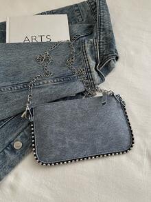 New Fashion Charm Personalized Women's Leather Crackle Envelope Shoulder Bag Beaded Crossbody And Handbag, Foreign Trade, Elegant Pearl Bag - Blue - View 6