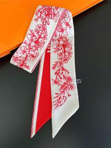 1 pezzo Sciarpa da donna in seta con stampa floreale e nastri, decorazione versatile per collo, capelli e borse, adatta per l'uso quotidiano in primavera/estate - Multicolore - Visualizzare 5