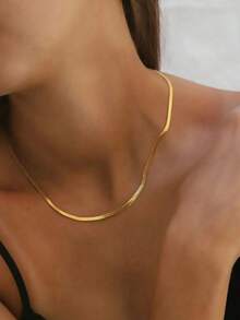 1pc Fashion Simple Couple/BFF Flat Snake Bone Chain Necklace, Versatile Accessory For Different Occasions - Necklace - View 2