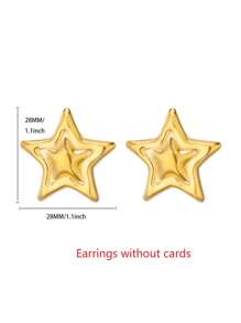1Pair Minimalist Double Texture Pentagram Star Stud Earrings For Women Girls 18K Gold Plated Stainless Steel Earrings Jewelry Decoration