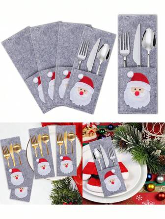Santa Claus Pattern Tableware Pack Desktop Decoration Christmas, Christmas Desktop Decoration Tableware Pack, Tableware Rack Christmas Blanket, Christmas Tree Tableware Rack, Christmas Table Set