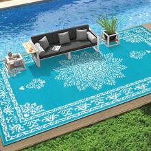 Outdoor Rug For Patio, Waterproof Plastic Straw Patio Rug, Reversible Backyard Carpet UV Resistant Portable RV Mat , Large Indoor Outdoor Rug For Patio, Porch, Deck, Balcony, 5x8, 6x9, 8x10, 9x12 - Blue and White - View 4
