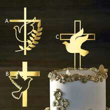 3 piezas/6 piezas Decoración de tarta de acrílico con paz, Adorno dorado de cruz para bautizo y amor, Suministros para decoración de tartas