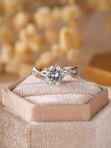 S925 Sterling Silver Fashion Shiny Main Stone Branch Cross Ring, Suitable For Proposal, Anniversary, Birthday Gift
