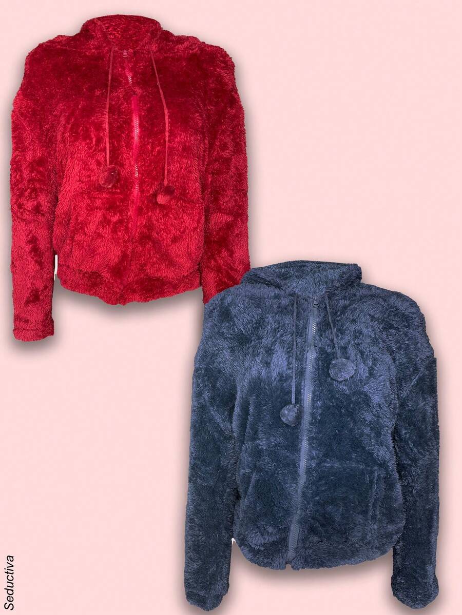Kit de 2 sudaderas afelpadas con capucha para mujer, multicolor, tela de poliéster, aptas para temporadas de otoño e invierno, cuello redondo con capucha, mangas largas, interior cálido y agradable con tu piel. Ajuste con cierre frontal, bolsillos tipo canguro. Te llegarán 2 sudaderas en colores al azar. - Multicolor - Ver 1