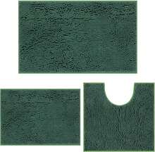 Green Bathroom Rugs - 3 Piece Chenille Bath Mat Set, Non-Slip, Absorbent Plush Bath Mats For Tub, Shower - Green - View 1