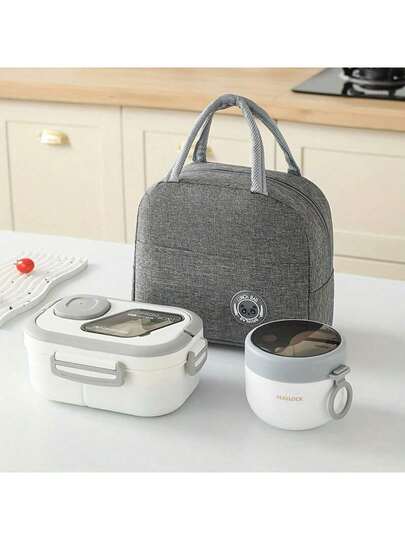 3件套午餐盒套装，包含午餐盒、保温袋、早餐杯，适用于工作、学校和户外交通，午餐盒、沙拉杯、保温套装。分格午餐盒，开学季学生用品，午餐盒，午餐袋