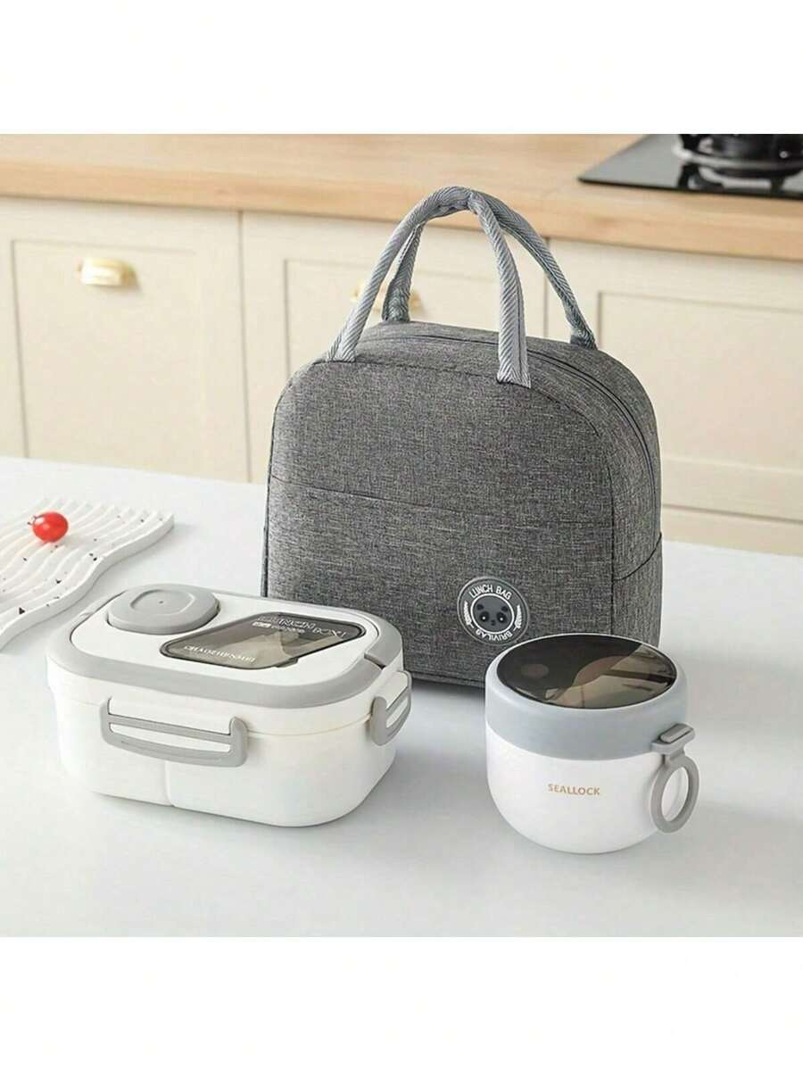 3件套午餐盒套装，包含午餐盒、保温袋、早餐杯，适用于工作、学校和户外交通，午餐盒、沙拉杯、保温套装。分格午餐盒，开学季学生用品，午餐盒，午餐袋 - 彩色 - 查看 1