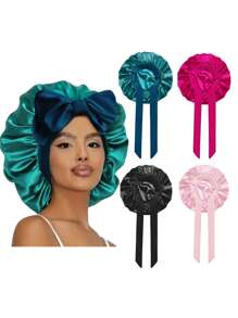 2 pezzi Bonnets da donna con cinturino elastico, in stile seta liscia, colore tinta unita, Bonnets in raso per la cura dei capelli, uso casuale e quotidiano