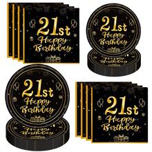 10 件/20 件/40 件/60 件/套，21 岁生日装饰生日快乐装饰 21 岁餐具餐桌装饰黑色和金色 21 岁生日盘子餐巾餐具 21 岁生日装饰万圣节餐桌装饰 - 黑色21歲 - 查看 5