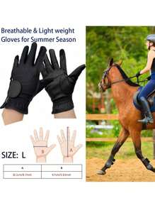 1 Pair High-End Quality PU Leather & Mesh Breathable Equestrian Gloves, Summer