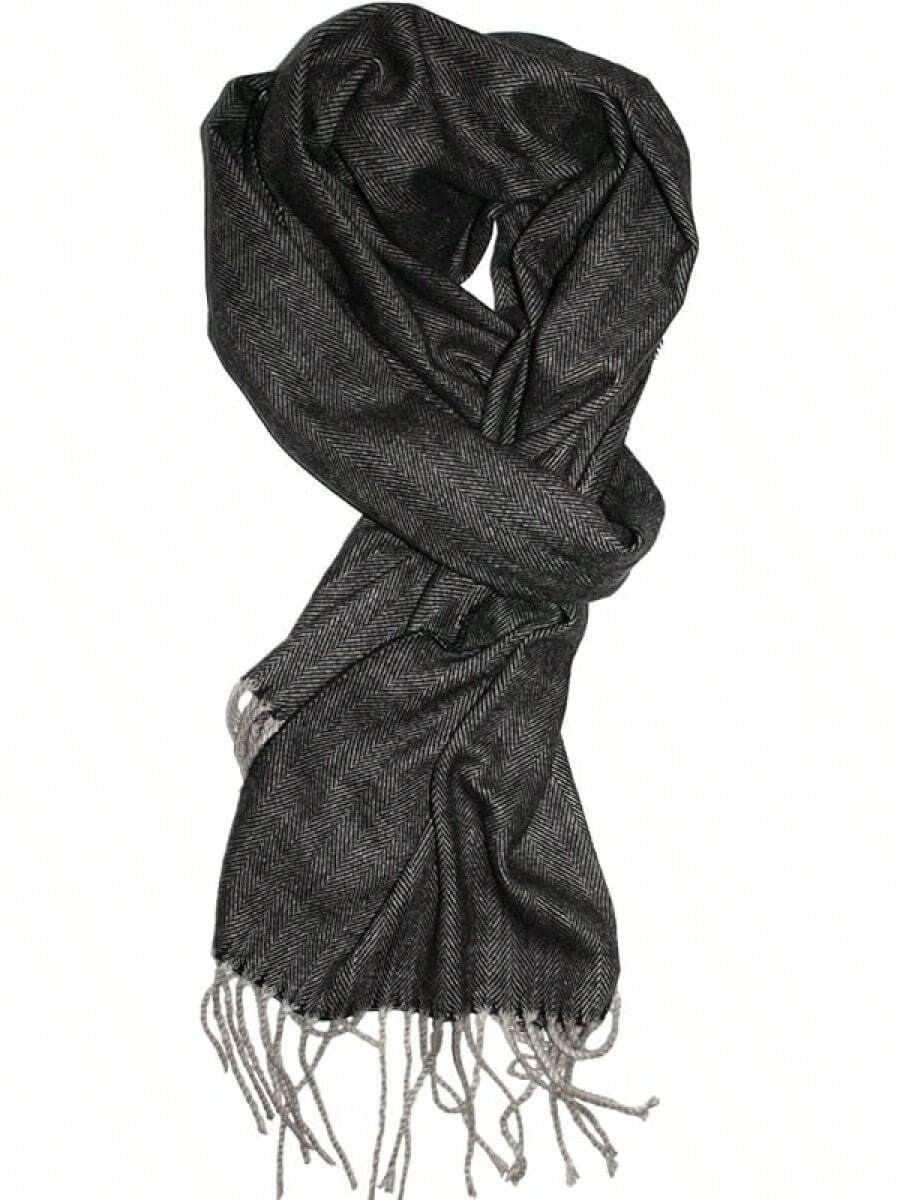 Soft Luxurious Classic Cashmere Feel Winter Scarf With Box, Cozy Warm Scarf - 黑色灰色人字紋禮品 1 - 查看 1
