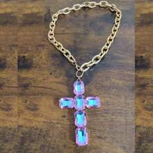Retro Oversized Pearl Necklace With Big Glass Cross Pendant, Fashion Jewelry For Women, Christmas Gift