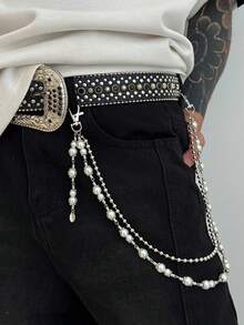 1件装男女通用裤链，嘻哈珍珠拼接裤链，牛仔裤挂链，男女通用裤链 - 彩色 - 查看 1