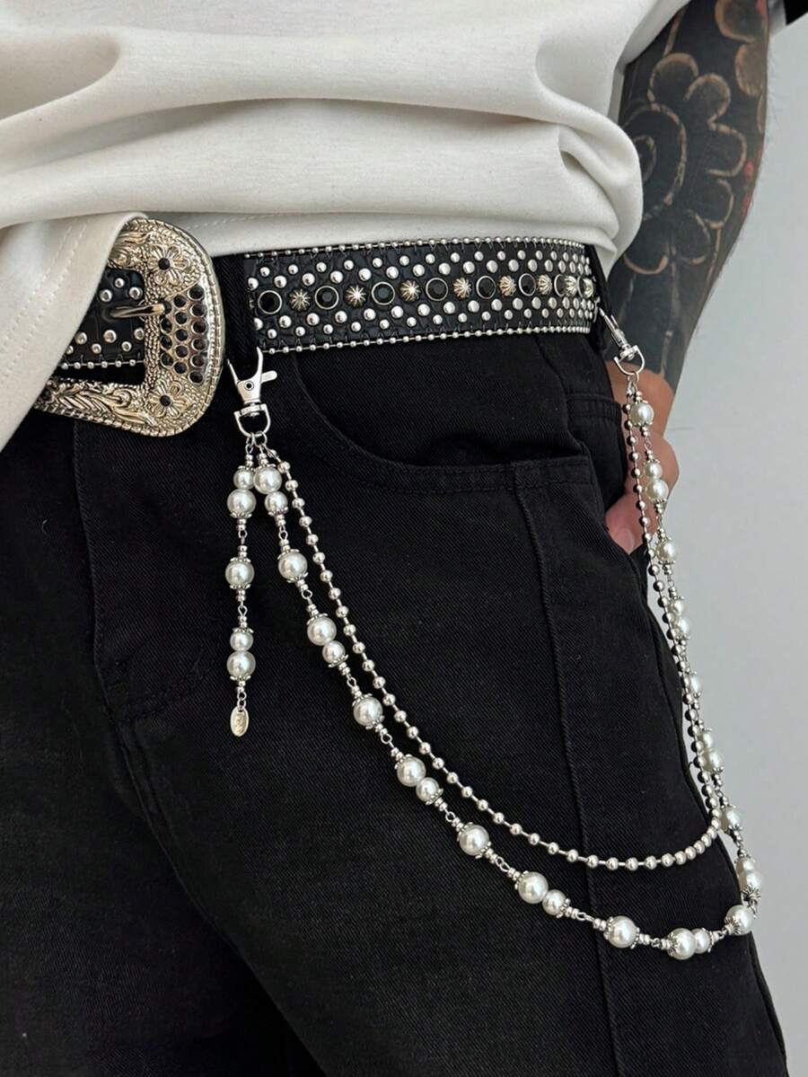 1件装男女通用裤链，嘻哈珍珠拼接裤链，牛仔裤挂链，男女通用裤链 - 彩色 - 查看 1