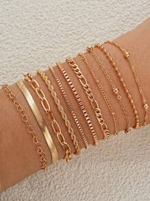 Conjunto de 12 piezas/6 piezas de pulseras superpuestas con diseño de corazón hueco de perlas falsas elegantes, joyería de moda para niñas, apropiado para uso diario en verano