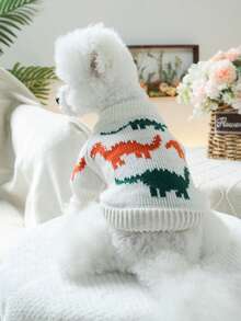 1 pezzo Vestiti per animali domestici, Maglione casual e comodo con motivo a dinosauro colorato per cani e gatti di piccola taglia - Multicolore - Visualizzare 3